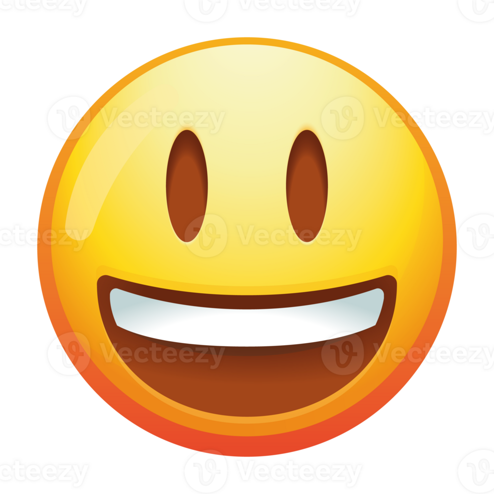 A vibrant grinning emoji face with big eyes and a wide smile, showcasing joy and playfulness in bright yellow colors and simple cartoon features. png