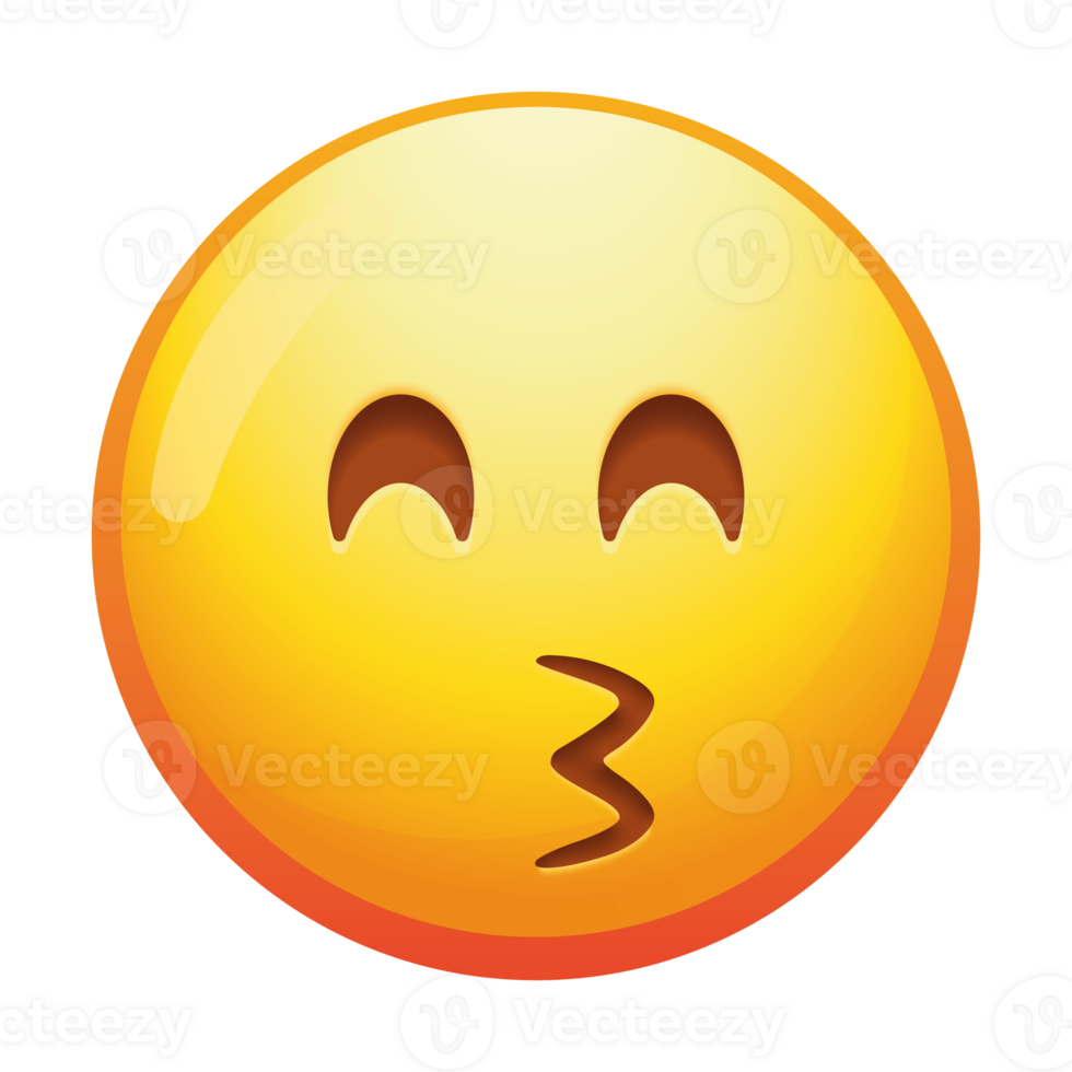 A joyful emoji kissing face with smiling eyes, expressing love and happiness with a bright smile and vibrant yellow colors. png