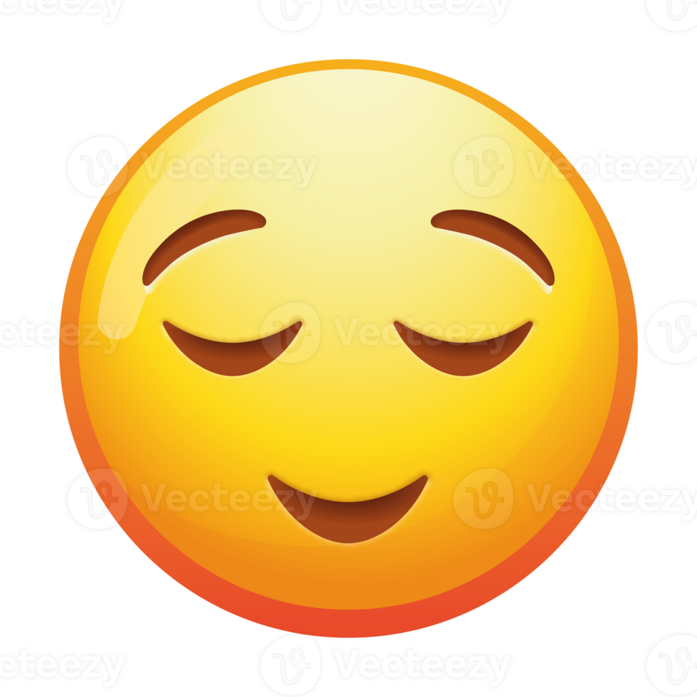 A relieved emoji face, showcasing a soft smile and closed eyes, expressing a sense of comfort and tranquility with bright yellow colors. png