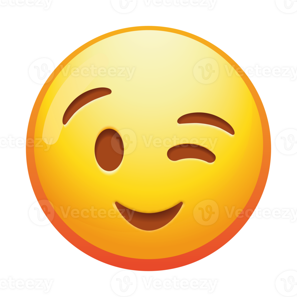 A charming winking emoji face, exuding playful mischief and friendliness with a bright smile and vibrant yellow colors. png