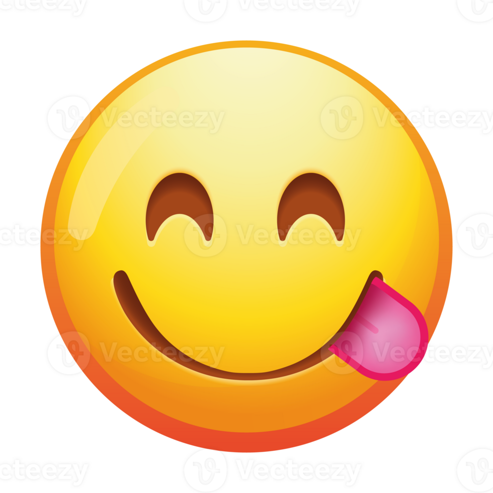 A delightful emoji face savoring food, featuring closed eyes and a big smile, expressing enjoyment and satisfaction with bright yellow colors. png