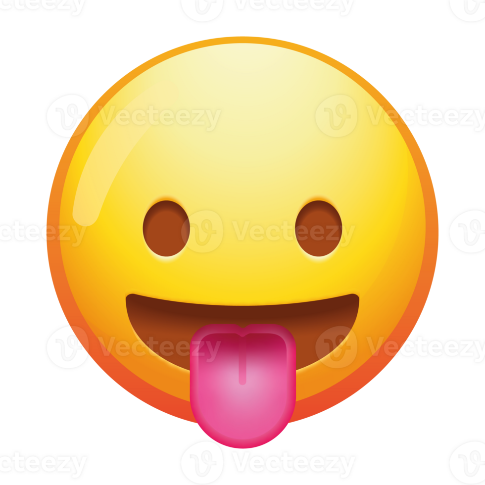 A playful emoji face with its tongue out, expressing fun and mischief with a wide grin and vibrant yellow colors. png