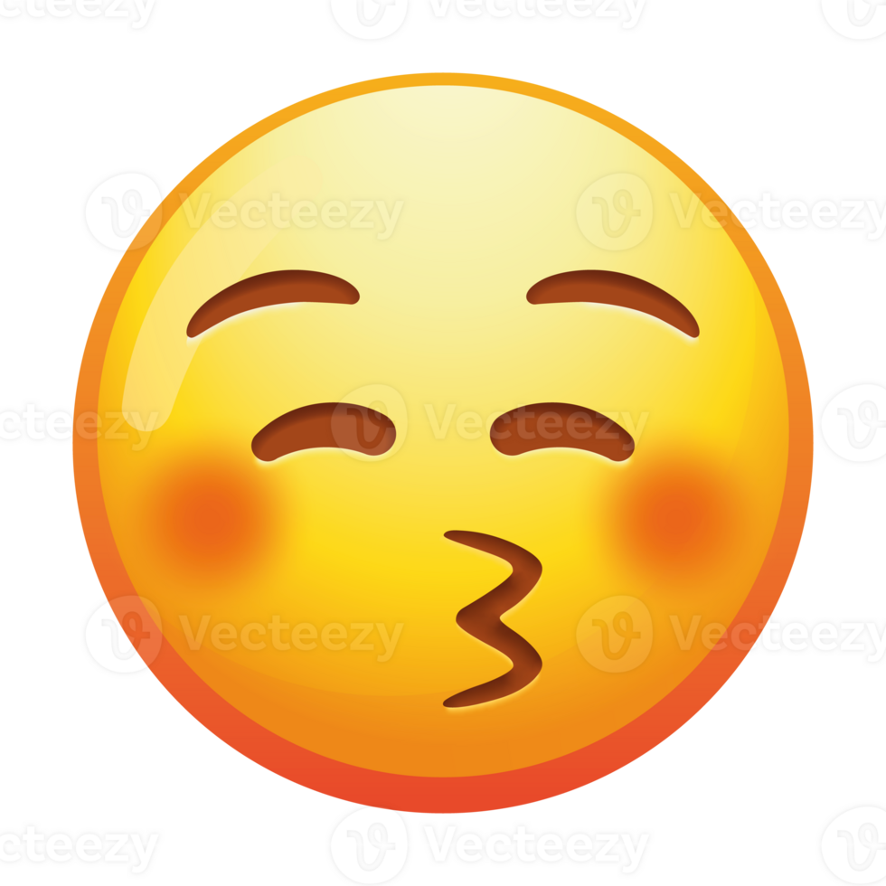 A loving emoji kissing face with closed eyes, radiating warmth and affection with a bright smile and vibrant yellow colors. png