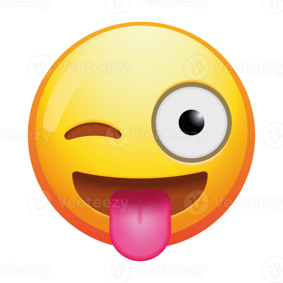 A playful winking emoji face with its tongue out, radiating fun and cheekiness with a bright smile and vibrant yellow colors. png