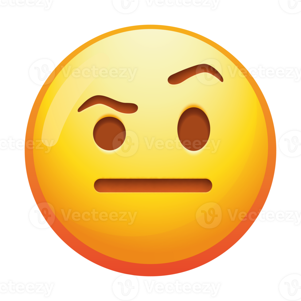 uma curioso emoji face com uma elevado sobrancelha, expressando ceticismo e intriga com uma sutil sorrir e brilhante amarelo cores. png