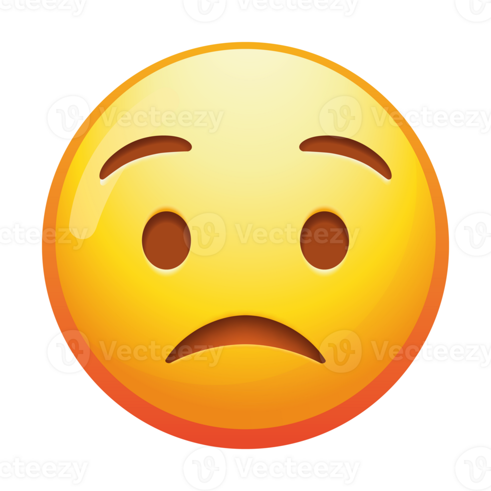 A worried emoji face with raised eyebrows and a slight frown, expressing concern and anxiety in soft yellow tones. png