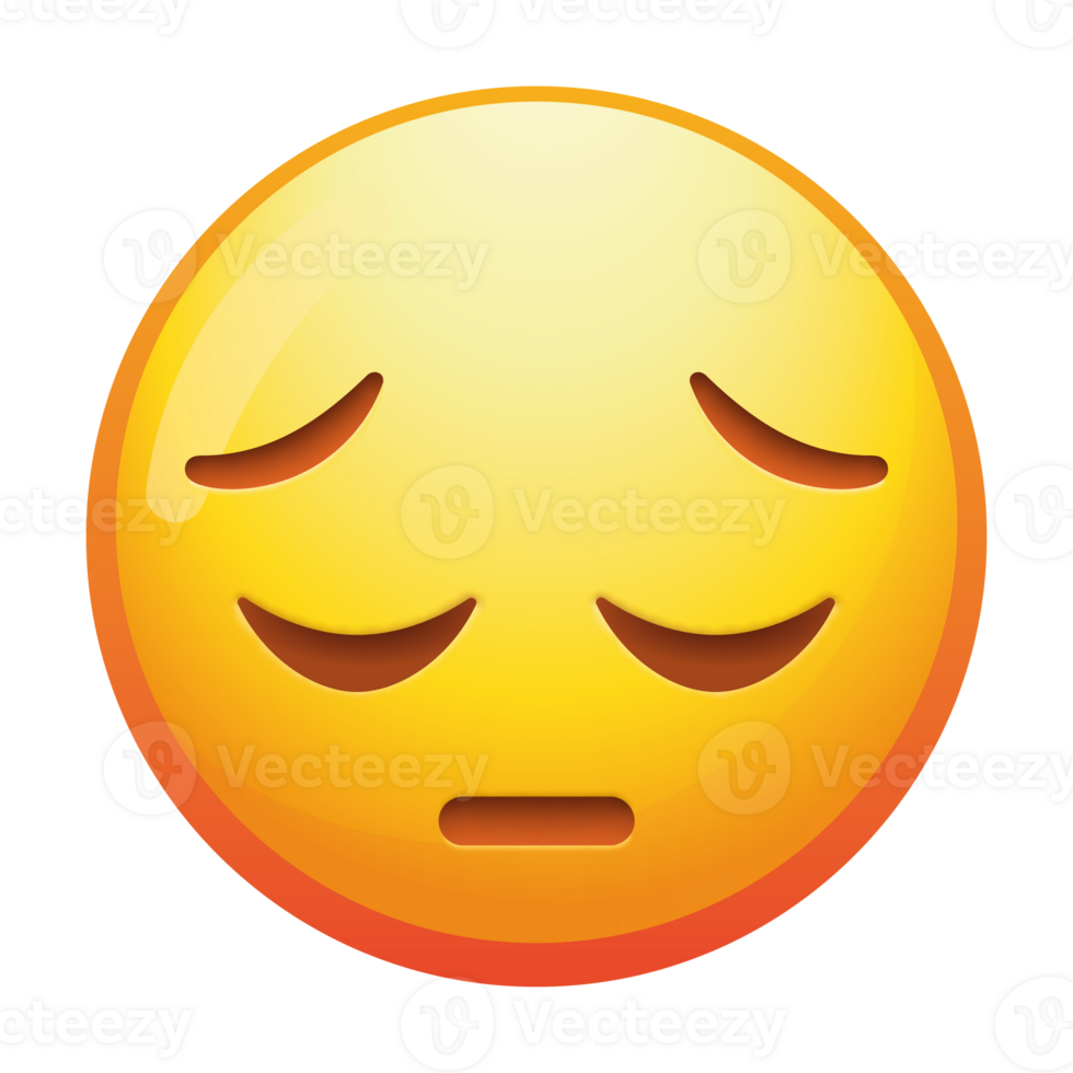 A pensive emoji face with downcast eyes and a small frown, expressing deep thought or sadness in gentle yellow tones. png