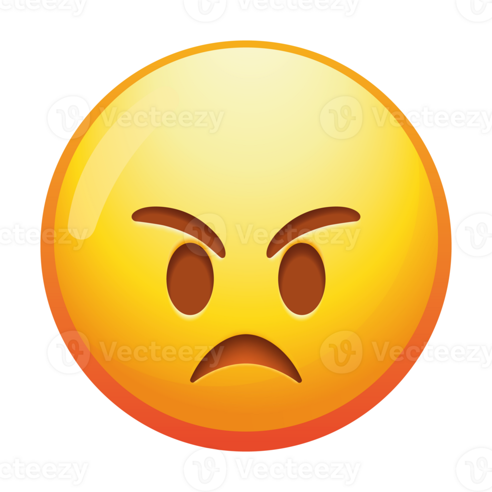 An angry emoji face with furrowed brows and a frown, expressing strong displeasure and frustration in bold yellow tones. png