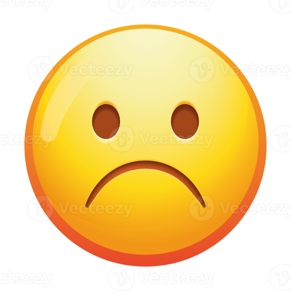 A frowning emoji face with a deep frown and downcast eyes, conveying sadness and disappointment in soft yellow tones. png