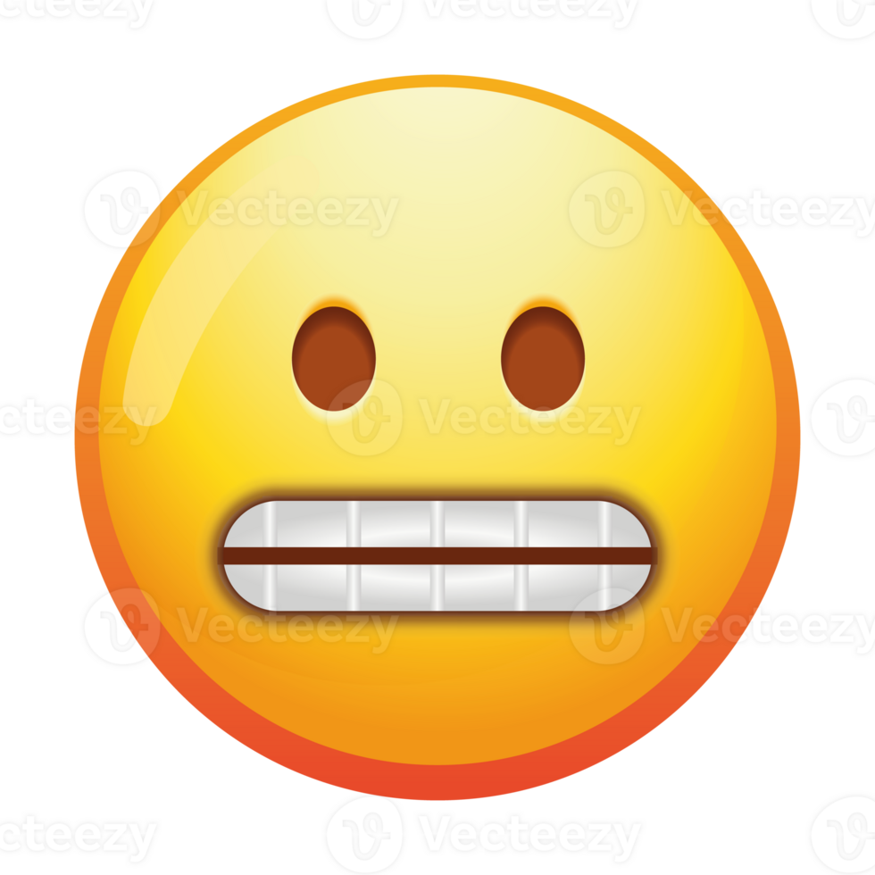 A grimacing emoji face with tightly clenched teeth and wide eyes, expressing discomfort or awkwardness in bright yellow tones. png