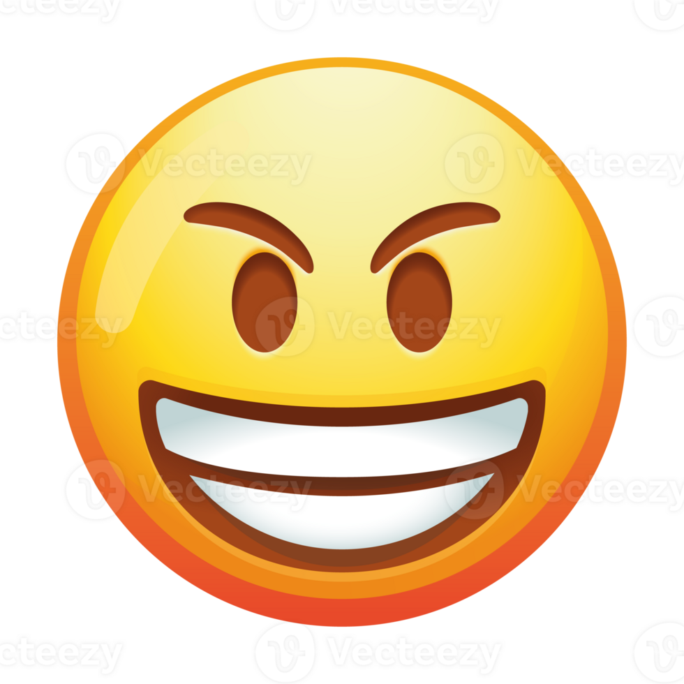 An angry emoji with a big smile, combining a furious expression with a playful grin, conveying a mix of frustration and humor in vibrant yellow tones. png