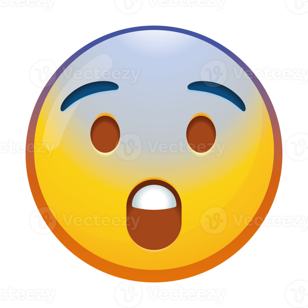 A fearful emoji face with wide eyes and a slight frown, expressing anxiety and concern in soft yellow and blue tones. png
