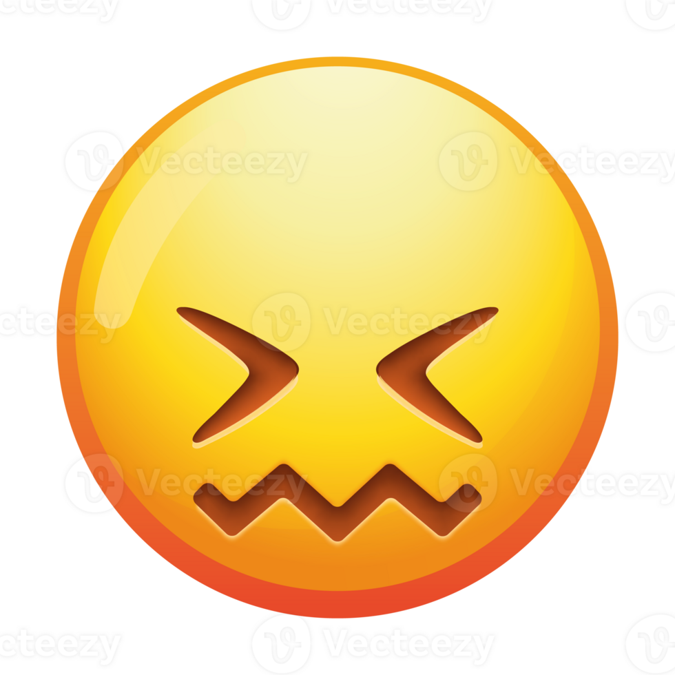 A confounded emoji face with wide eyes and a furrowed brow, expressing surprise and confusion in bright yellow tones. png