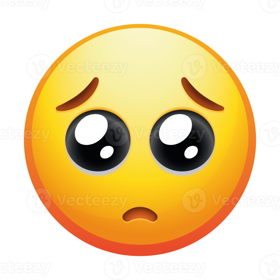 A pleading emoji face with big, watery eyes and a small frown, conveying a sense of yearning or desperation in soft yellow tones. png