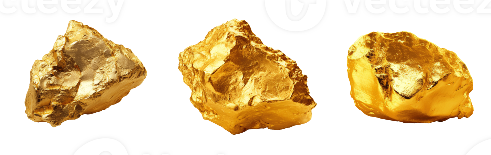 Three shiny gold nuggets isolated on a transparent background png