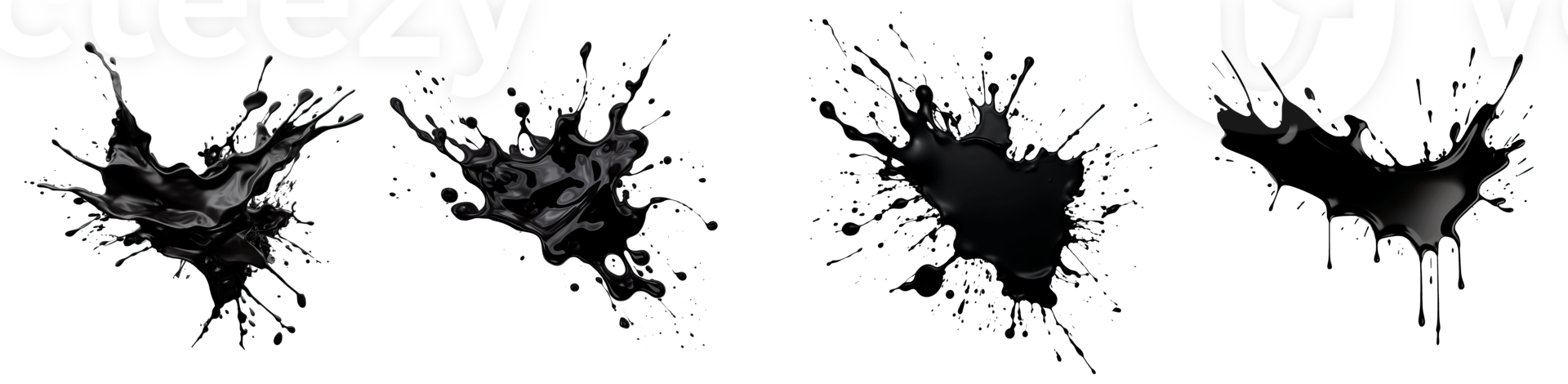 Black liquid splashes isolated on a transparent background for creative designs png
