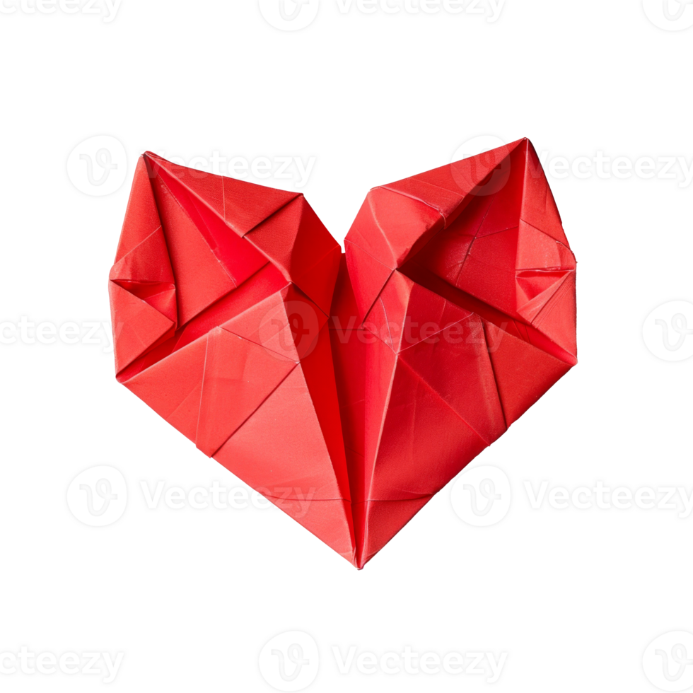 Red origami heart symbolizing love and creativity crafted from paper png