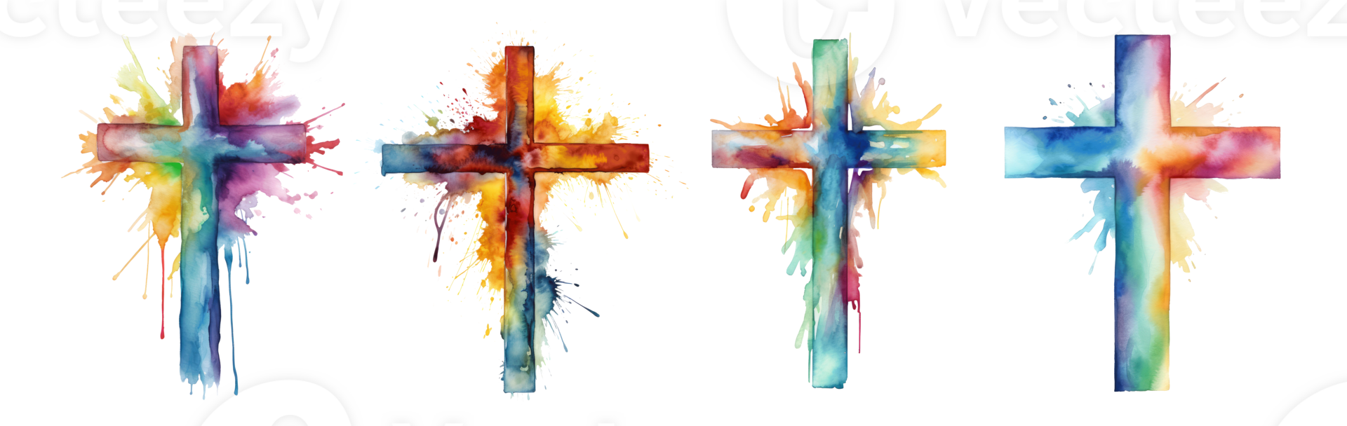 Colorful abstract crosses symbolizing faith and spirituality in Christianity png