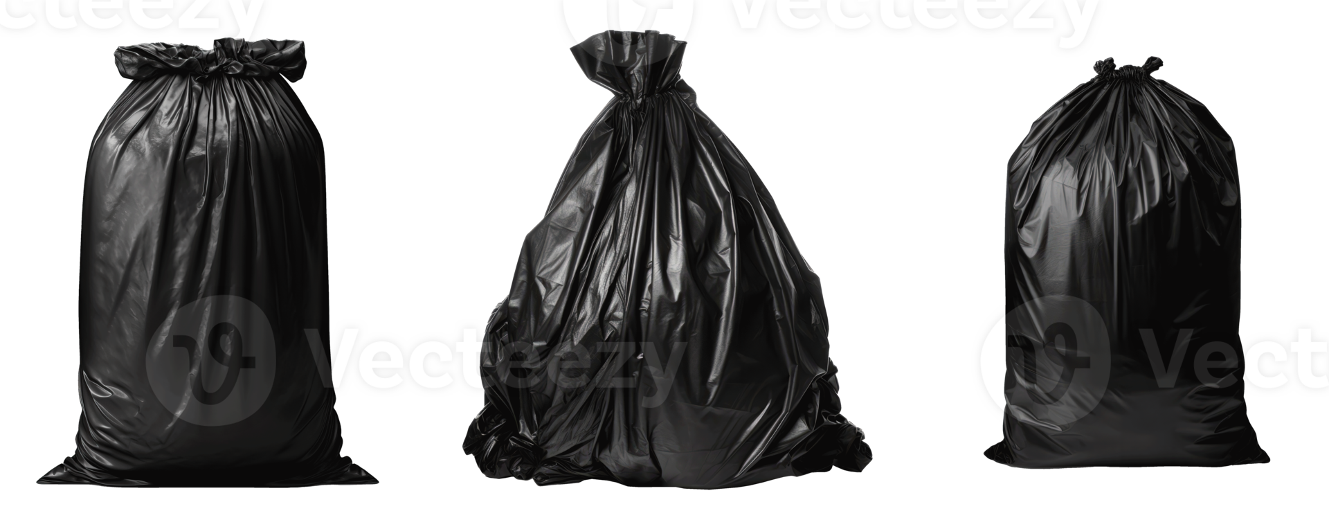 Three black garbage bags isolated on a transparent background for disposal use png
