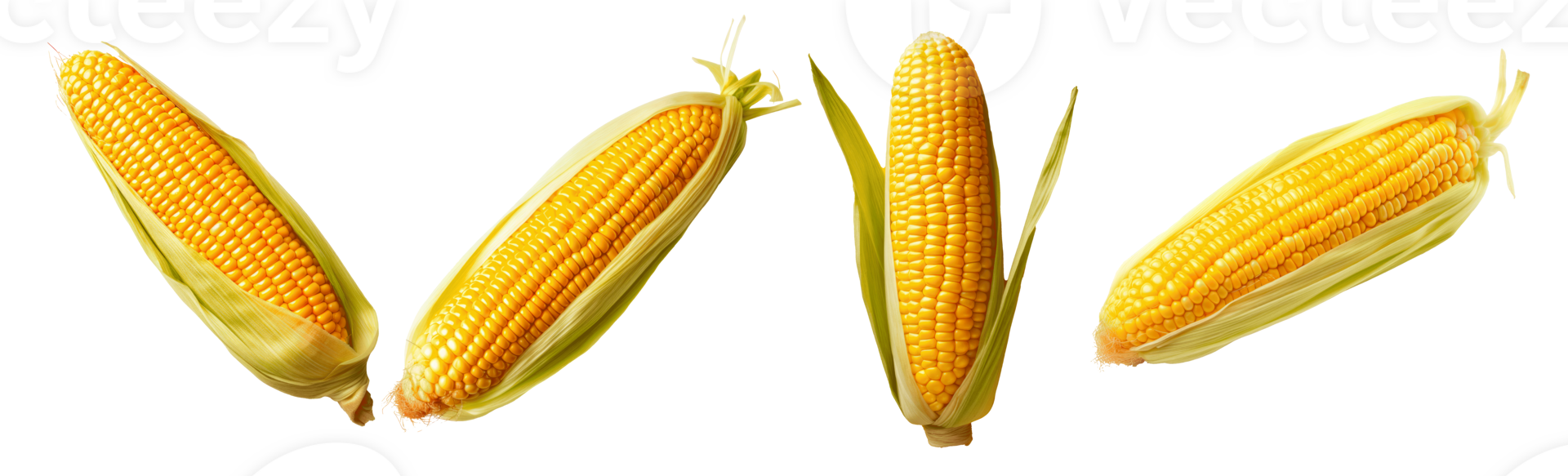 Fresh yellow corn cobs isolated on a transparent background png