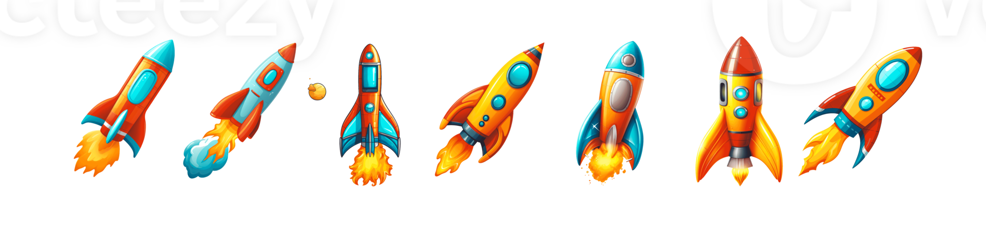 A collection of colorful rockets ready for space launch and exploration png