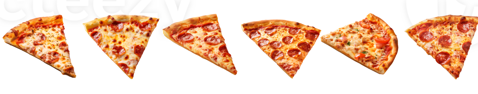 Variety of pizza slices showcasing cheese and pepperoni toppings png