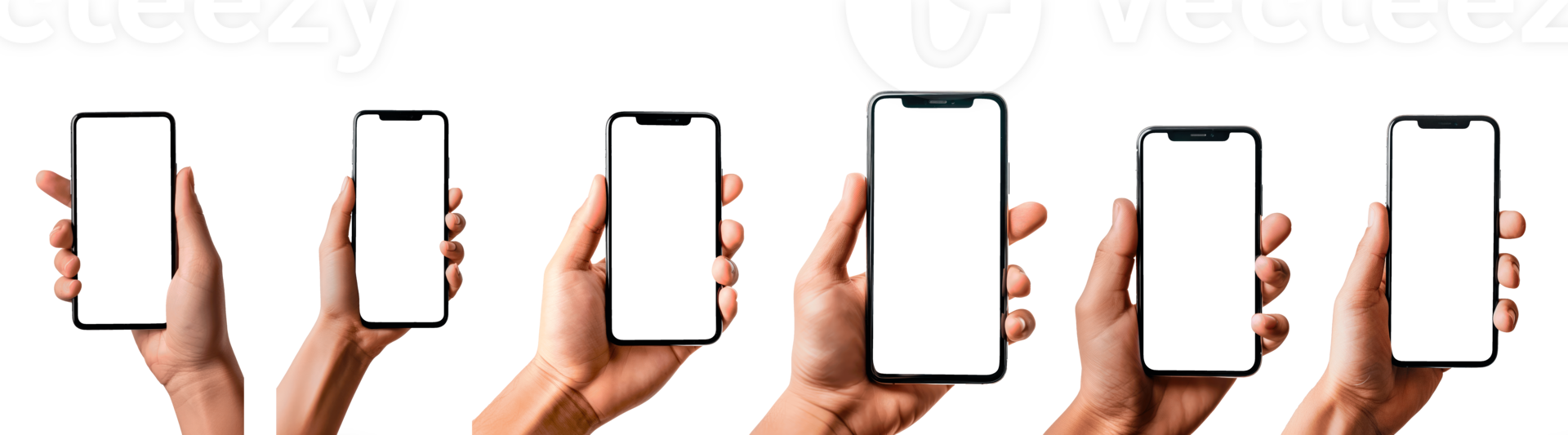 Various hands holding smartphones showcasing technology and communication devices png