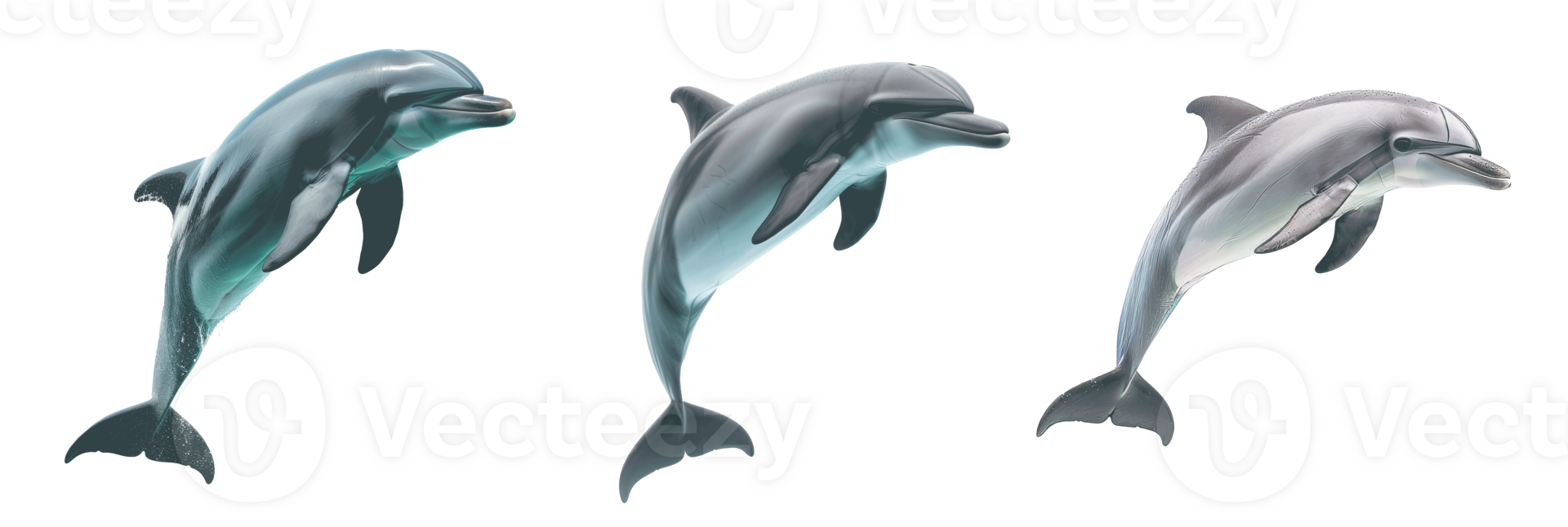 Three playful dolphins swimming gracefully in the ocean. png