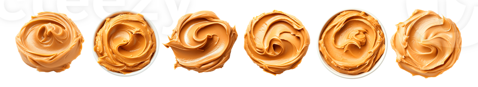 Various swirls of creamy peanut butter on a transparent background png