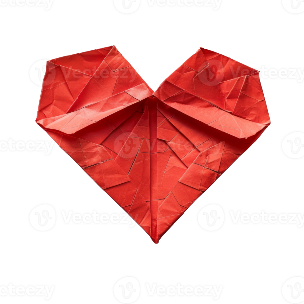 Red origami heart made from folded paper symbolizing love and creativity png