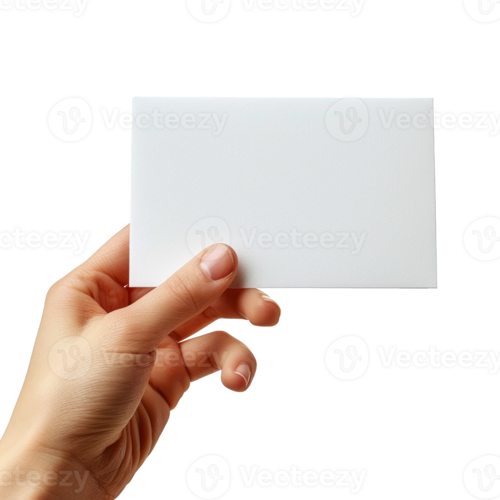 A hand holding a blank white card for design or presentation purposes png