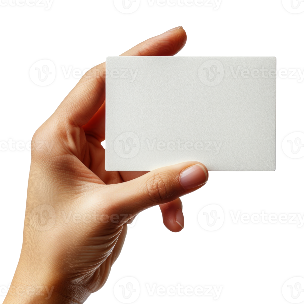 Empty white card held in a hand for design and branding purposes png
