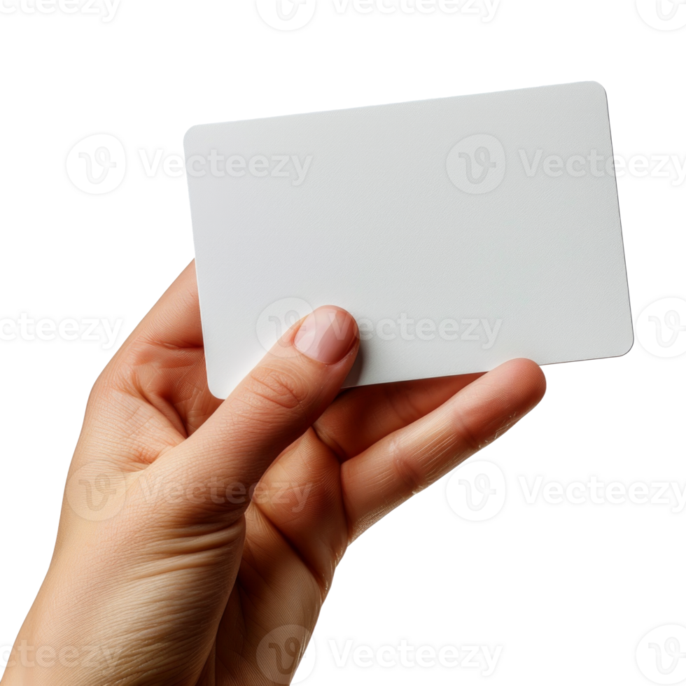 A hand holding a blank white card isolated on a transparent background png