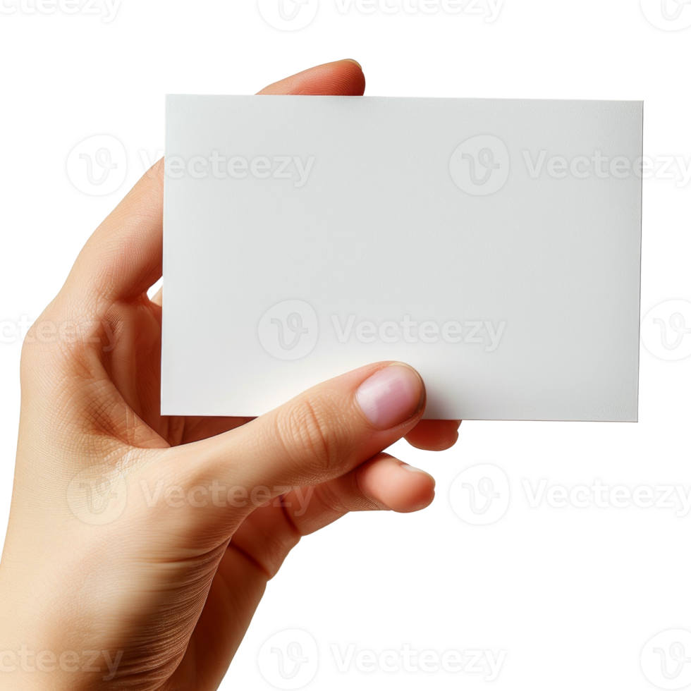 Hand holding a blank white card for branding or promotional use png