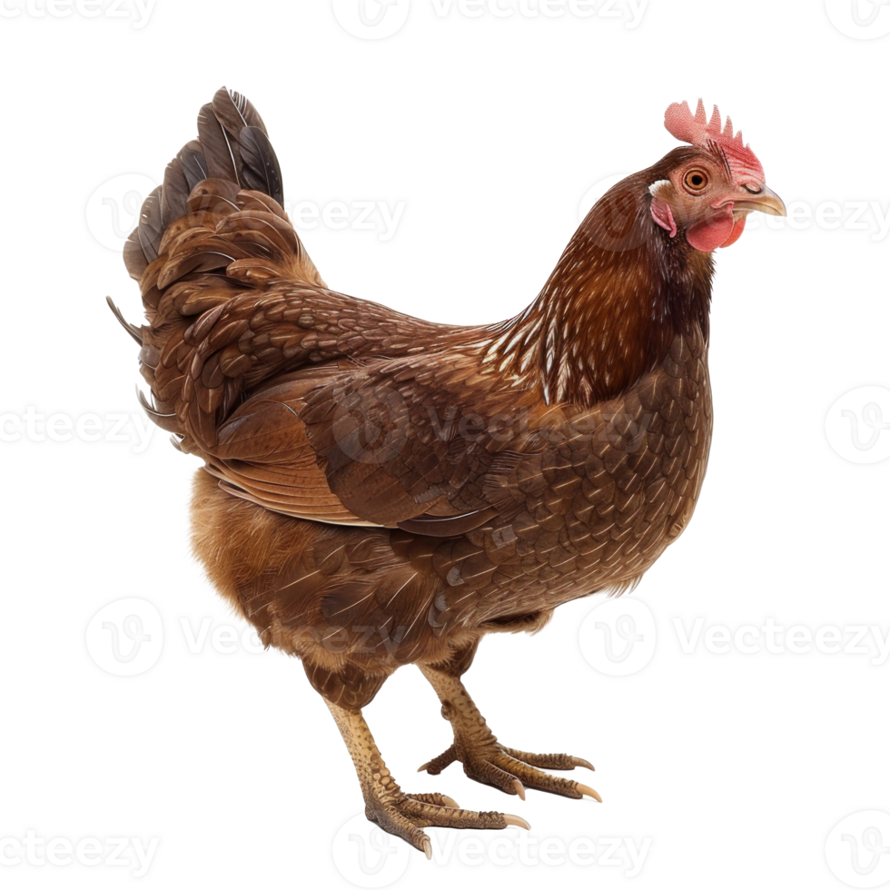 A brown hen standing proudly on a transparent background png