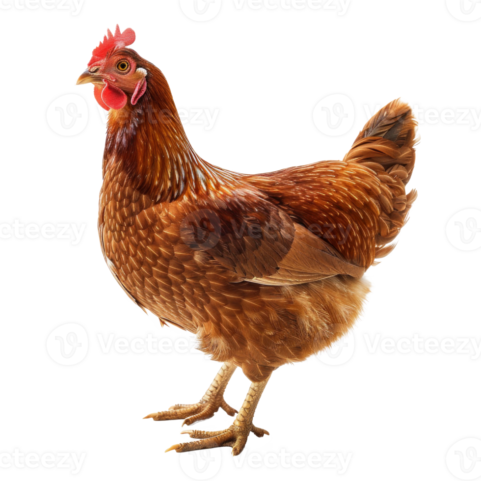 A brown hen standing isolated on a transparent background. png