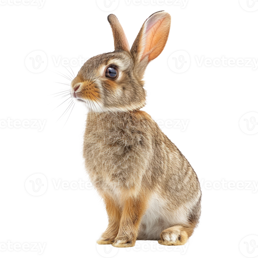 A cute rabbit sitting in profile showcasing its fluffy fur and ears. png