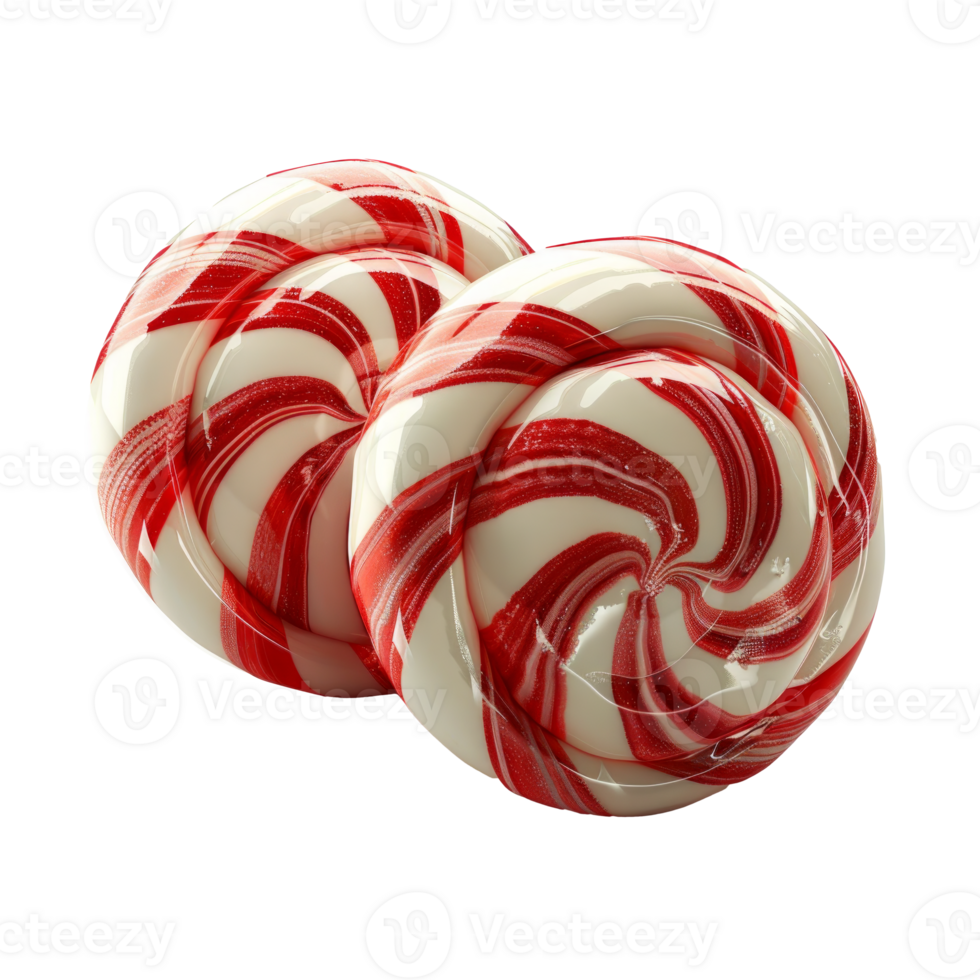 Two peppermint swirled candies on a transparent background png