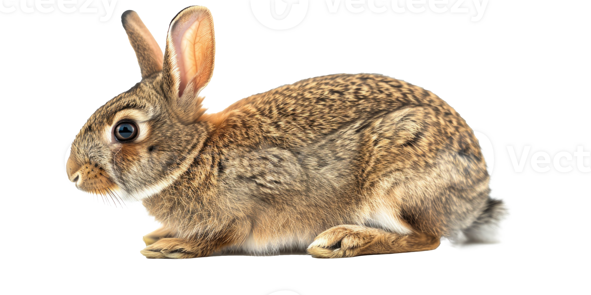 A cute brown rabbit in profile view isolated on a transparent background. png