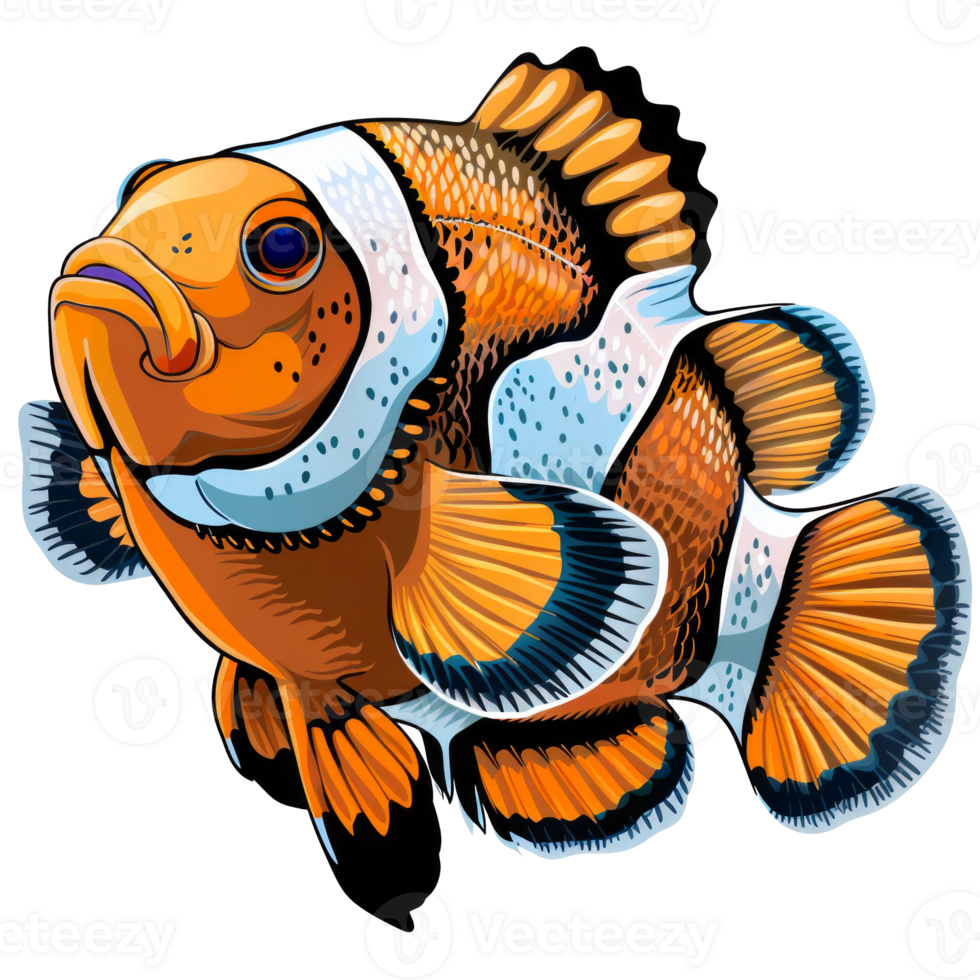 Colorful illustration of a clownfish isolated on a transparent background png