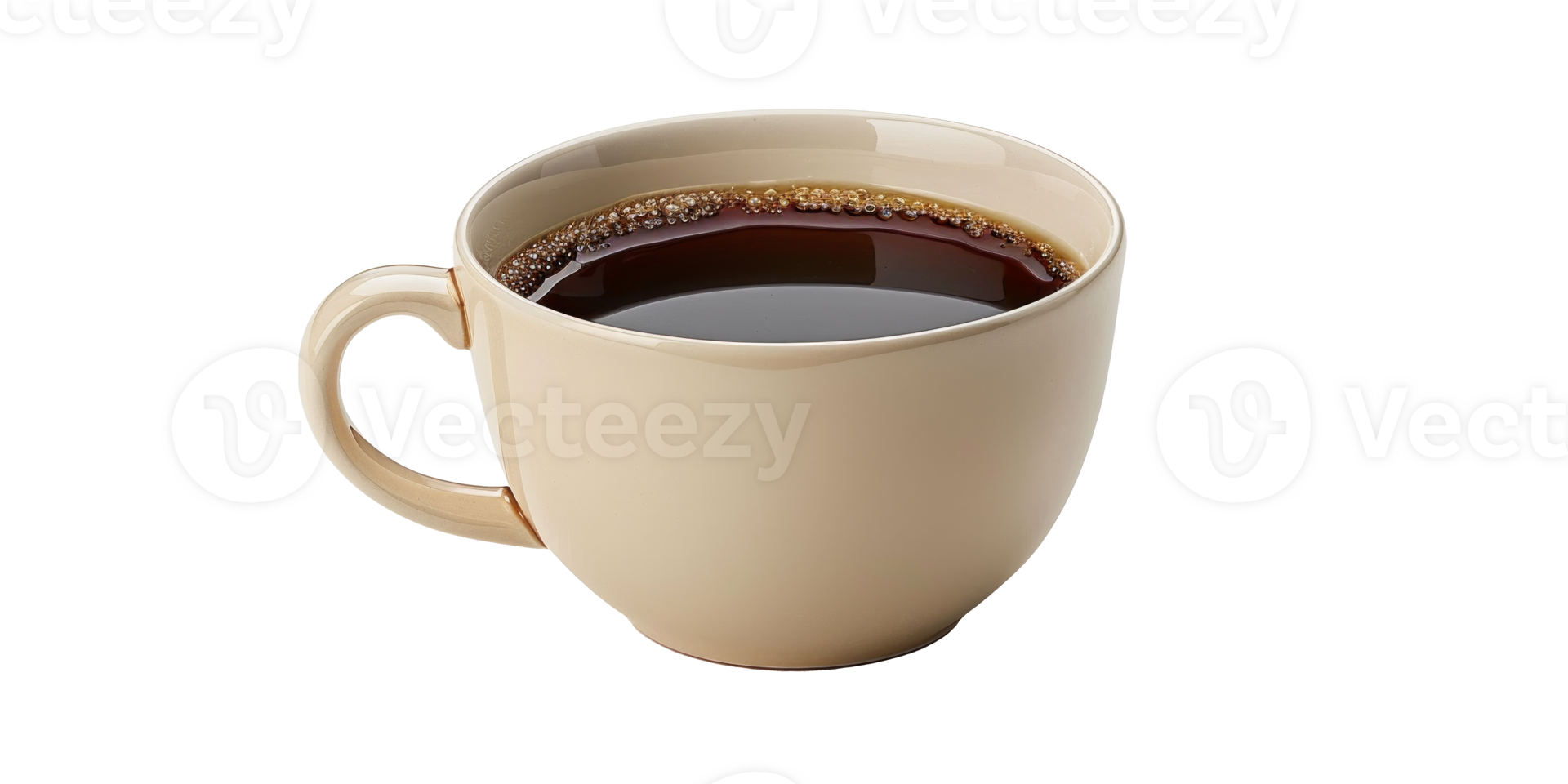 A cozy beige coffee cup filled with hot black coffee. png