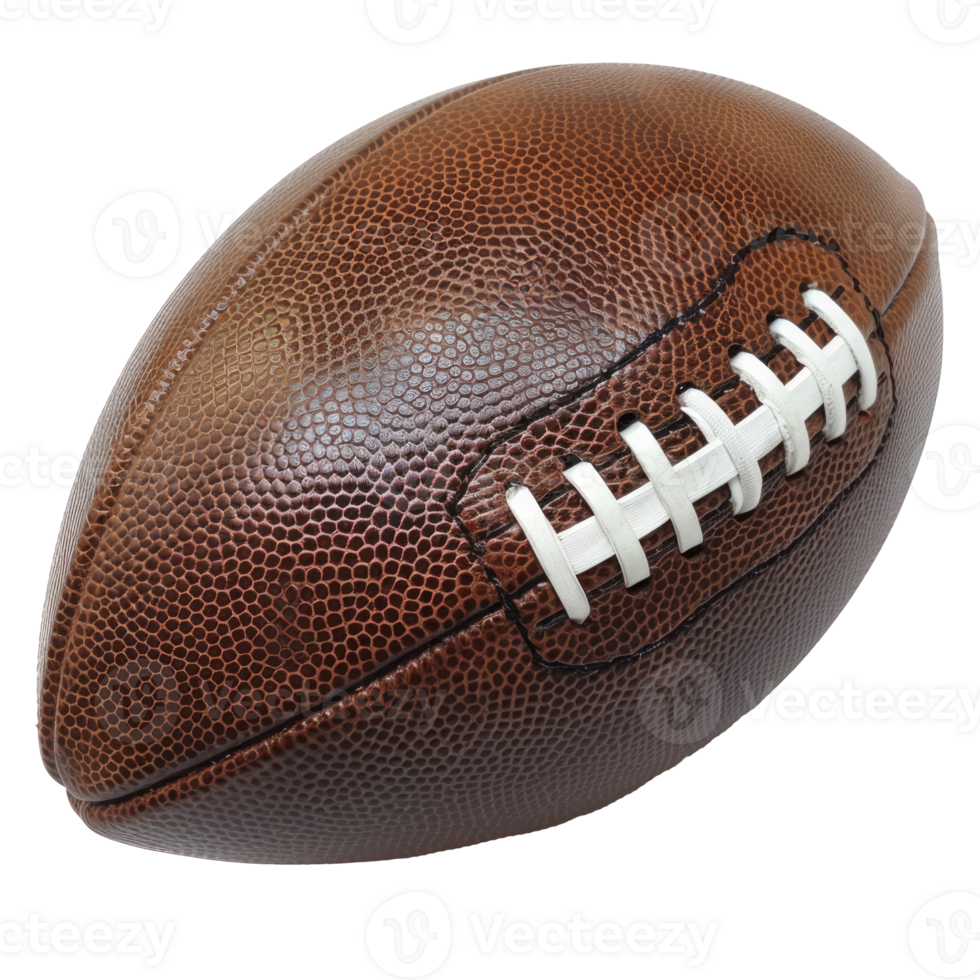 A close-up of a classic brown football on a transparent background png