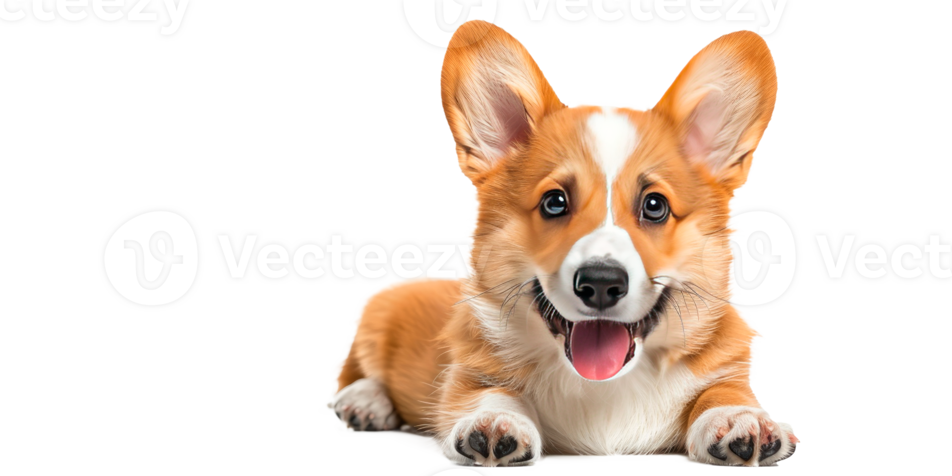 Cute happy corgi dog with big ears isolated on transparent background png
