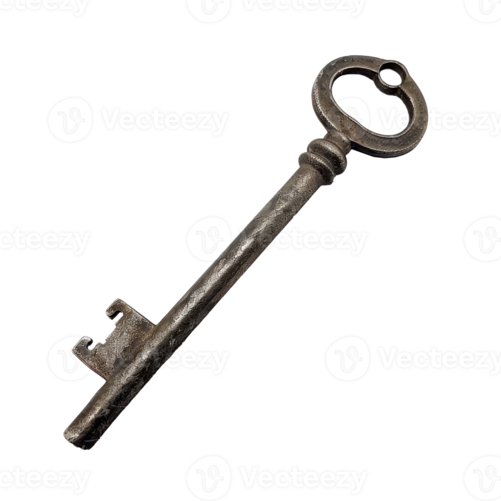 Vintage metal key isolated on a transparent background for design use. png