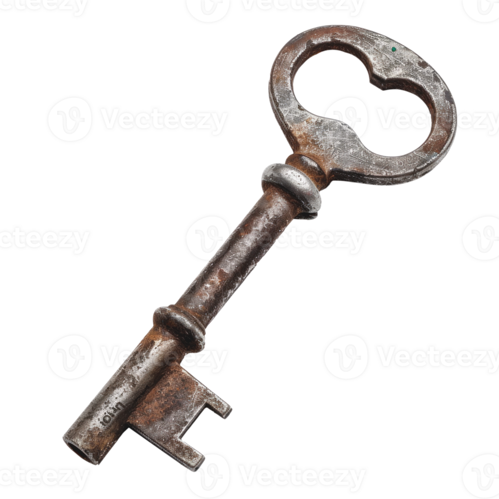 Rusty vintage metal key isolated on a transparent background png
