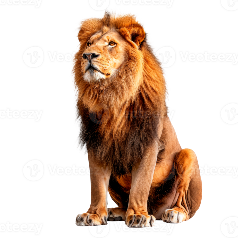 A majestic lion sitting proudly showcasing its strength and beauty. png