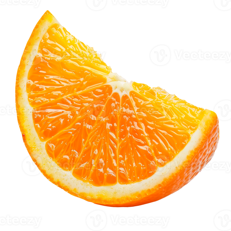 Freshly sliced orange wedge showcasing vibrant color and juicy texture png