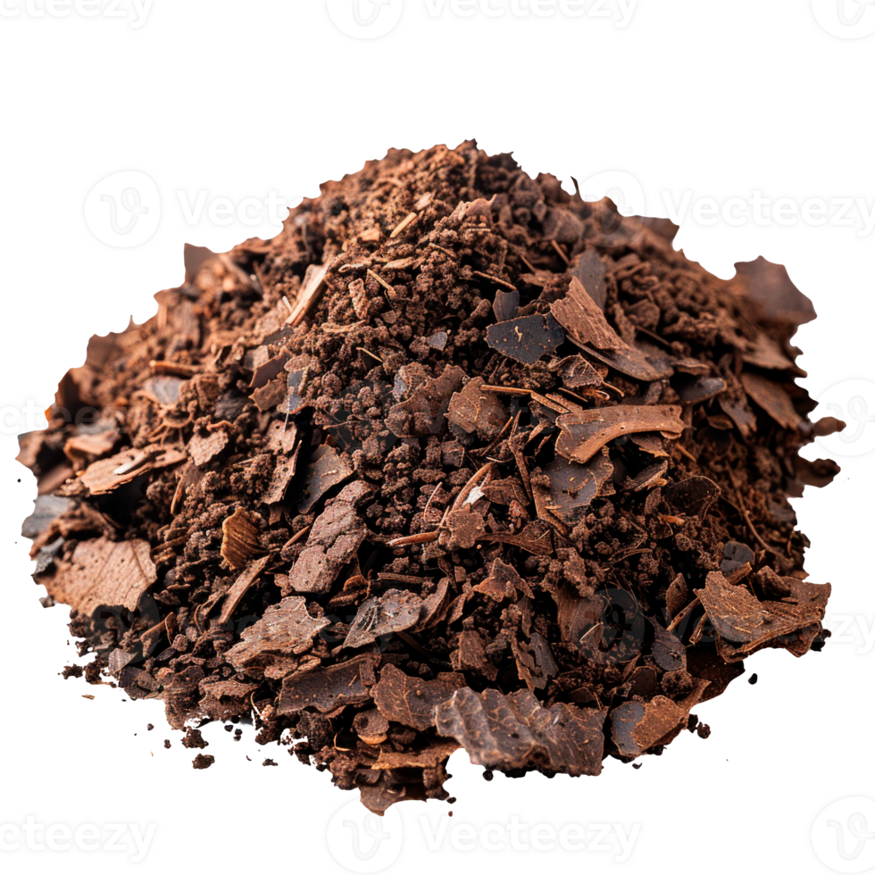 A pile of cocoa powder and chocolate flakes on a transparent background png