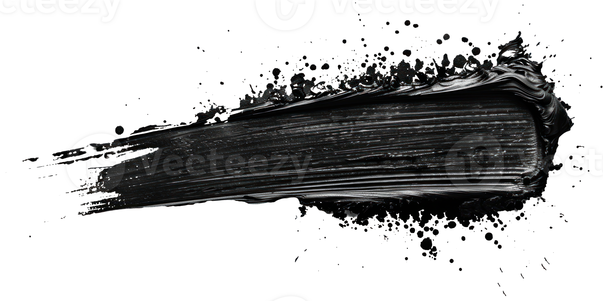 Black paint brushstroke with texture on a transparent background png