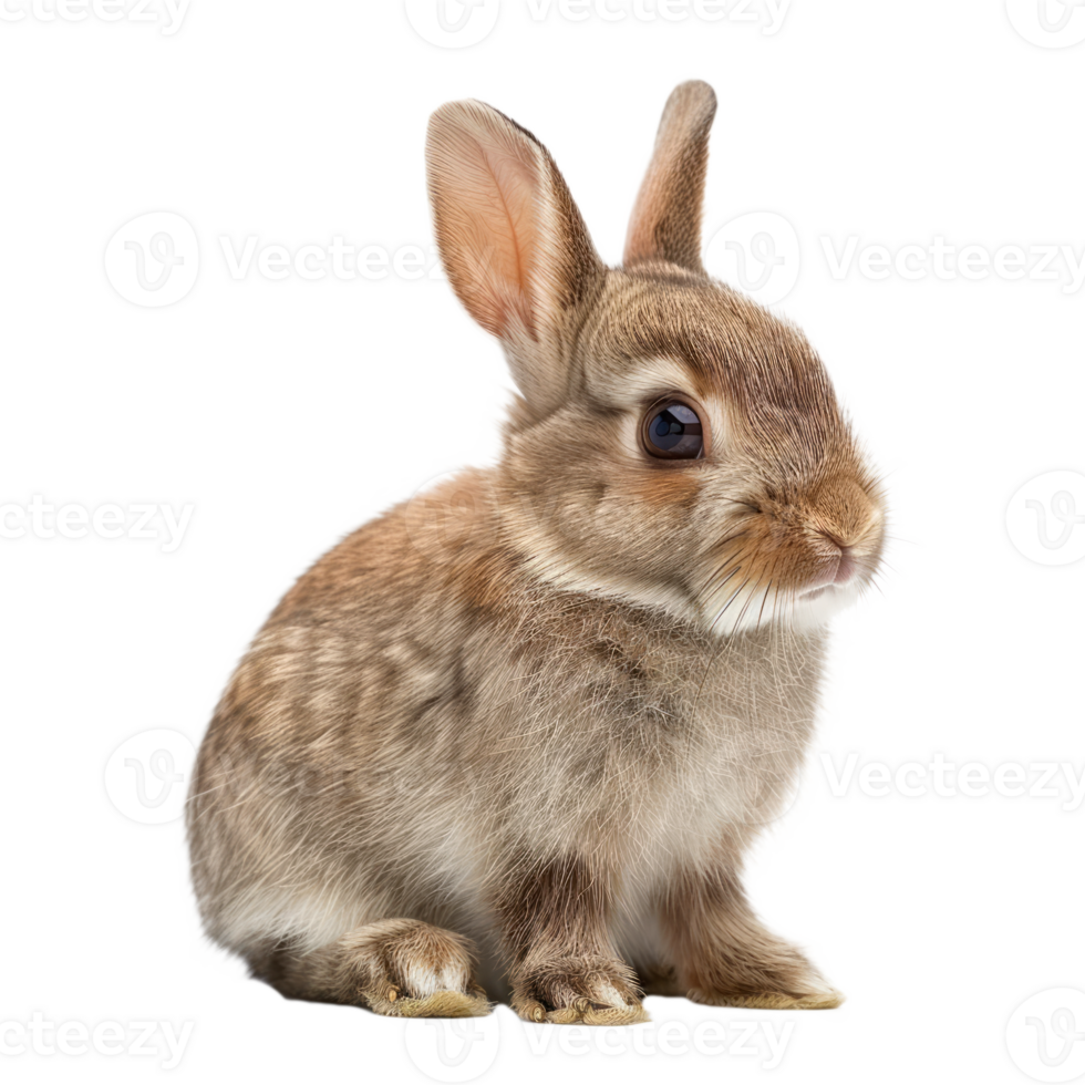 Cute young rabbit with soft fur sitting against a transparent background png